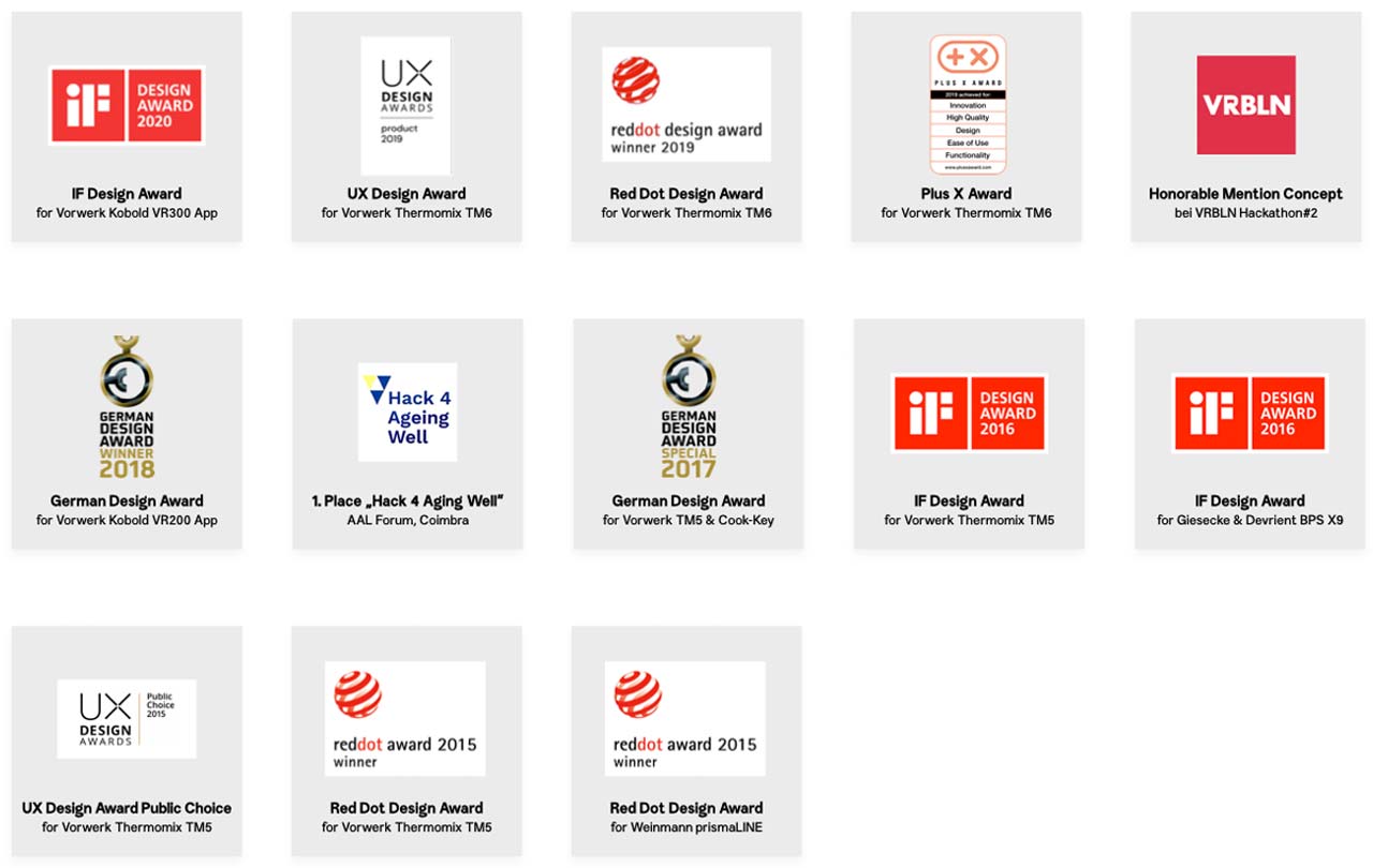 Design Awards // Henrik Rieß // IF Design Award // Red Dot Design Awards // UX Design Awards // German Design Award für Vorwerk Thermomix UI Design, Vorwerk Kobold UI Design Giesecke & Devrient BPS X9 UI Design