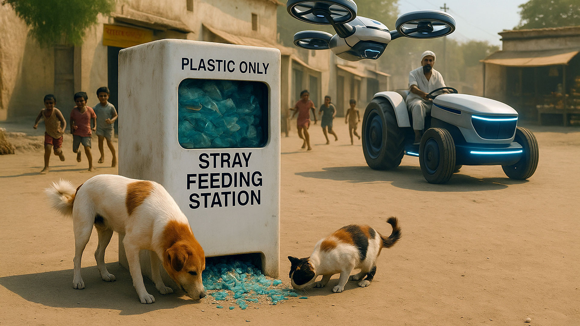 Worldbuilding: Straydogs and straycats in India of 2050 eating Plastivore-treated plastic and cleaning the streets